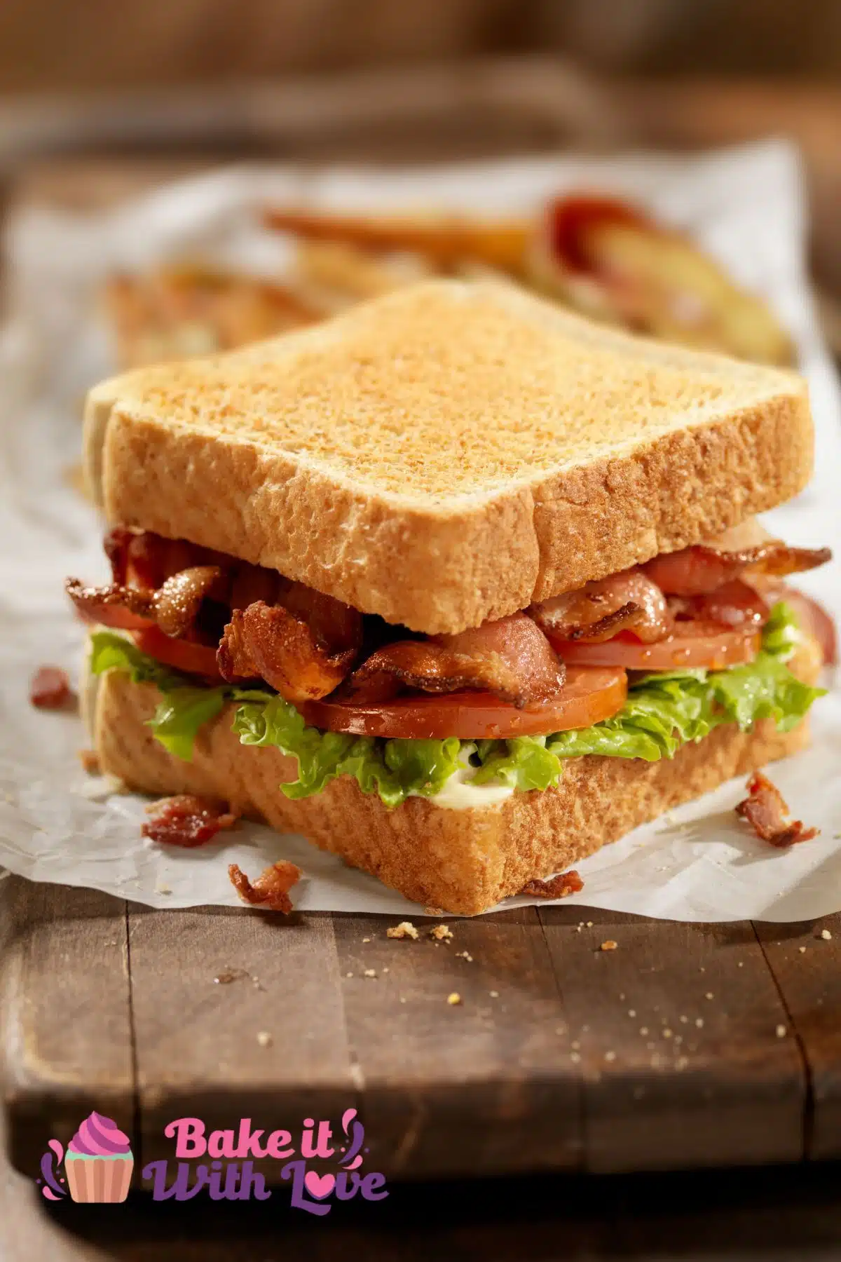Tall image showing a classic BLT sandwich.