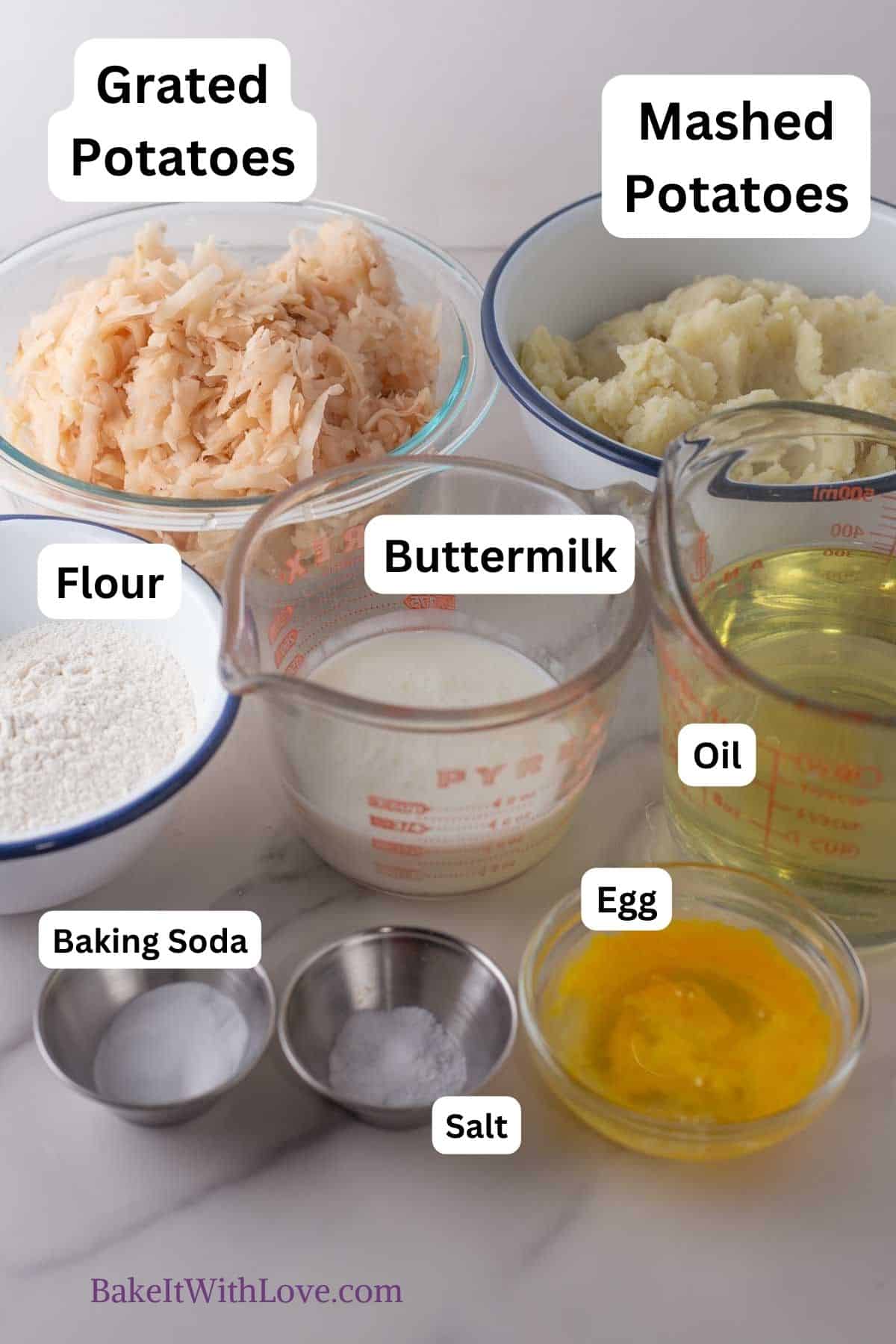 Image showing boxty Irish pancake ingredients with labels. 