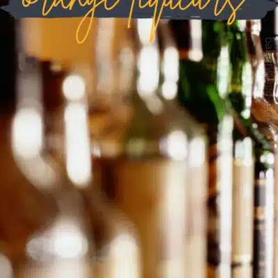 Pin image with text of alcohol bottles lined up.