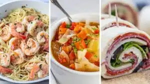 Wide split image showing different recipe ideas for lunch.