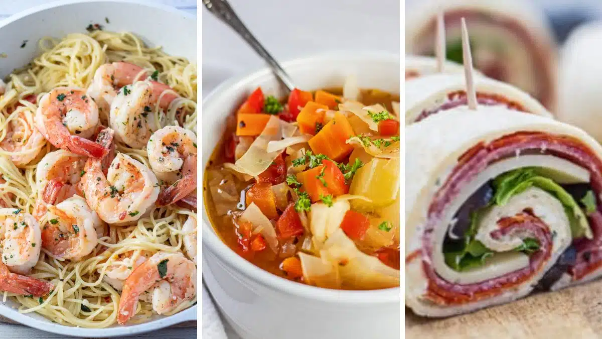 Wide split image showing different recipe ideas for lunch.