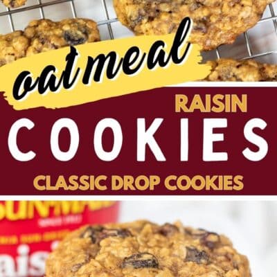 Pin image with text of oatmeal raisin cookies.