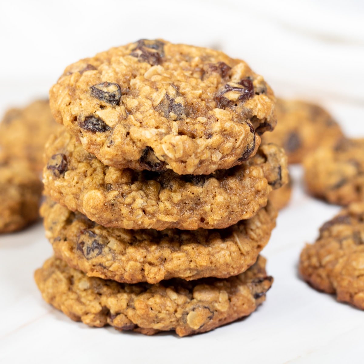 Square image of oatmeal raisin cookies.