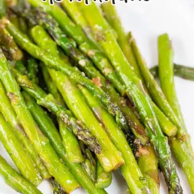 Pin image with text of pan fried asparagus.