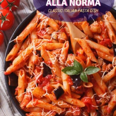 Pin image of pasta alla norma.