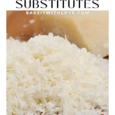Pin image with text of grated Romano cheese.