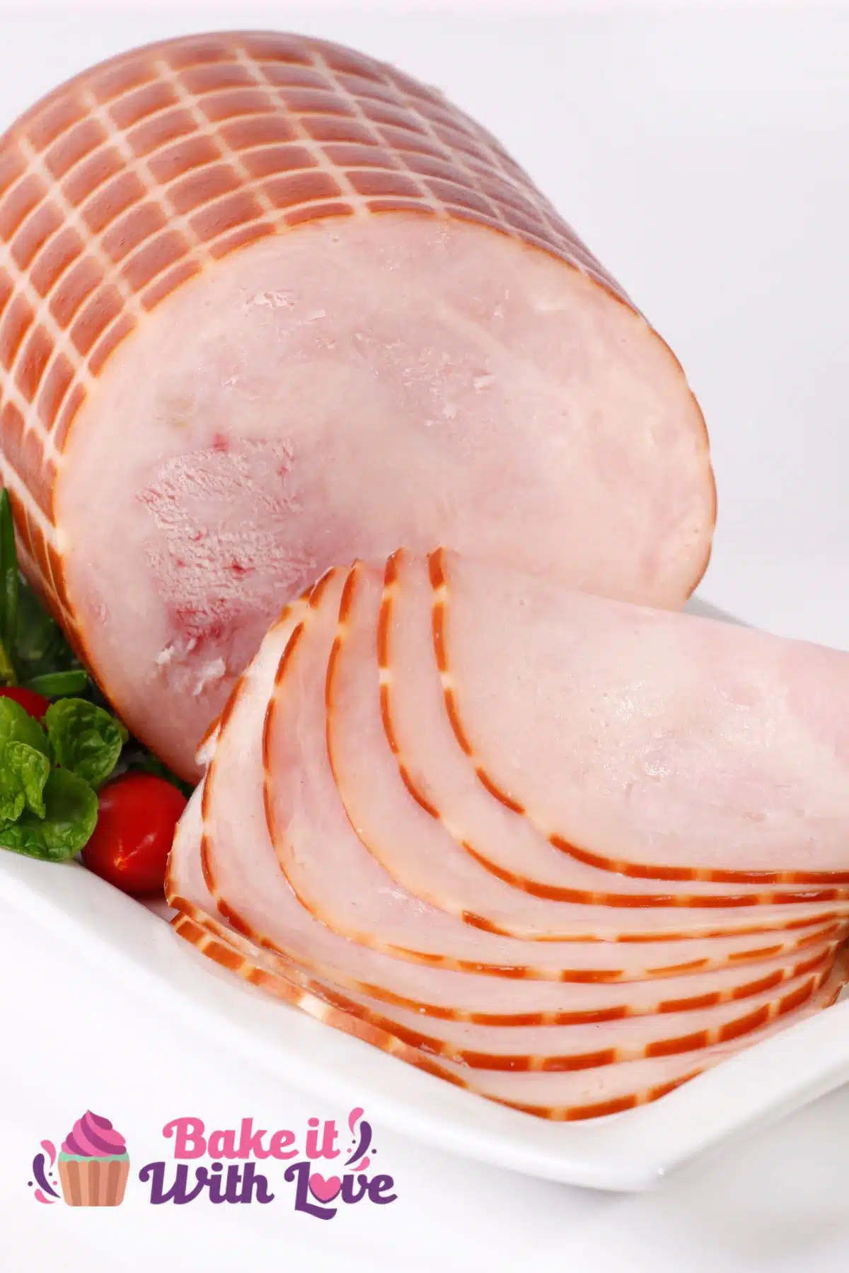 Tall image of a ham on a white background.