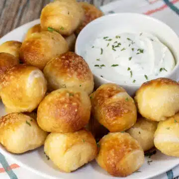 Wide image of air fryer pretzels.