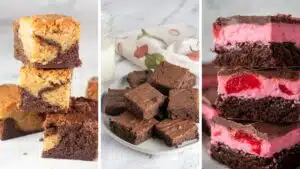 Wide split image showing different brownies.