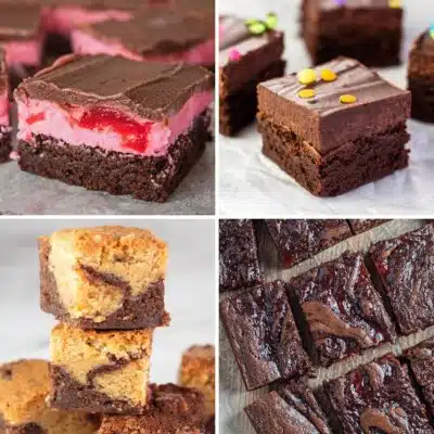 Square split image showing different brownies.