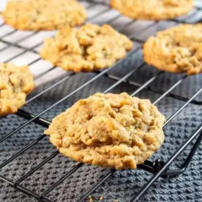 Tall image of oatmeal peanut butter cookies.