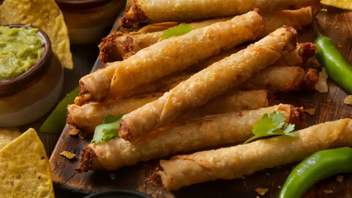 Wide second image of ground beef taquitos.