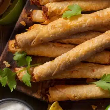 Wide image of ground beef taquitos.