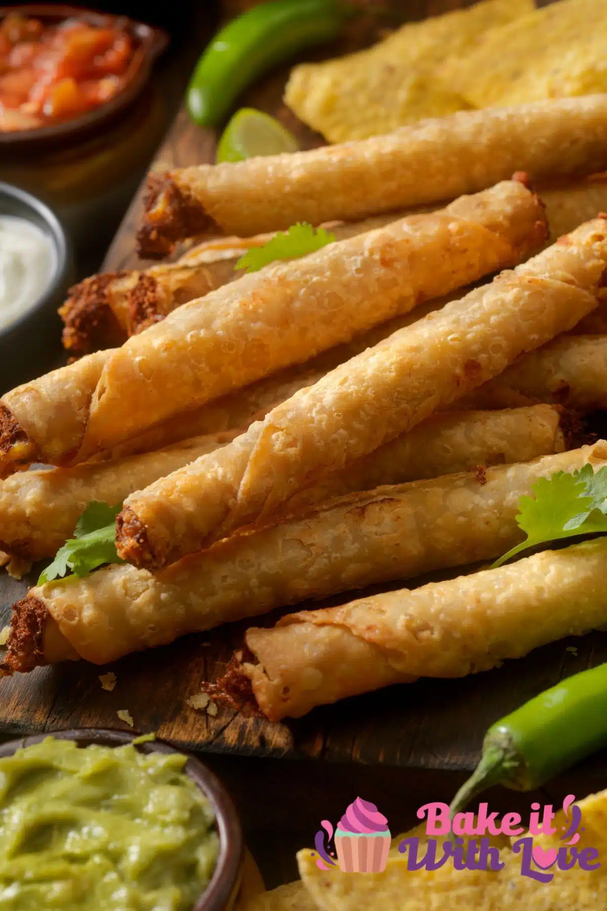 Tall image of ground beef taquitos.