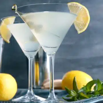 Wide image of lemon drop martini.