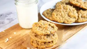 Wide image of oatmeal peanut butter cookies.