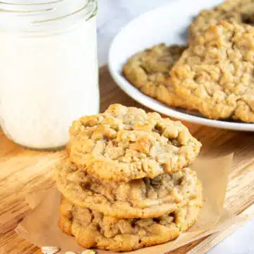 Wide image of oatmeal peanut butter cookies.