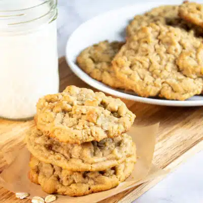 Square image of oatmeal peanut butter cookies.