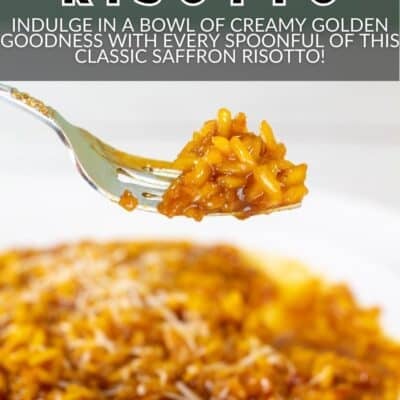 Pin image with text of saffron risotto.