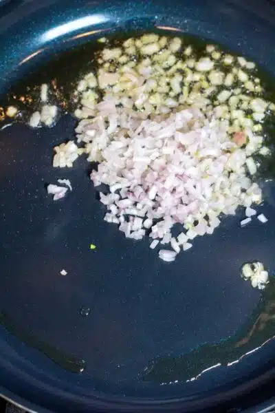 Process image 1 showing shallot and garlic sauteing.