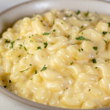 Wide image of sour cream macaroni and cheese.
