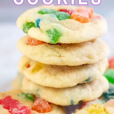 Pin image with text of sour patch kids cookies.