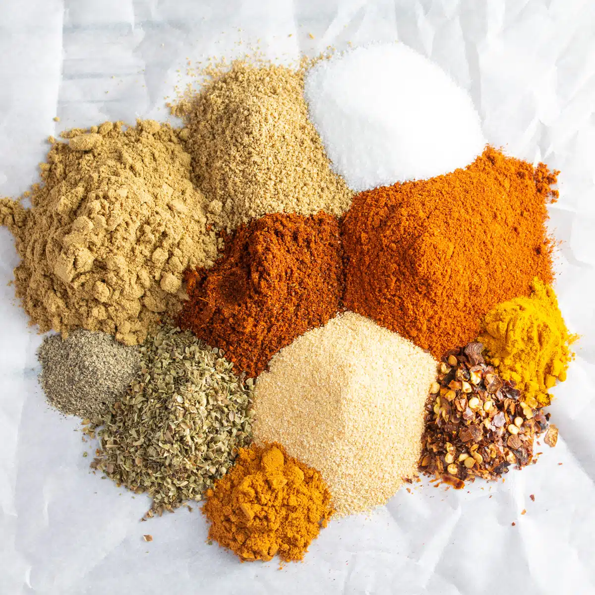 Square image of Southwest seasoning ingredients on a white background.