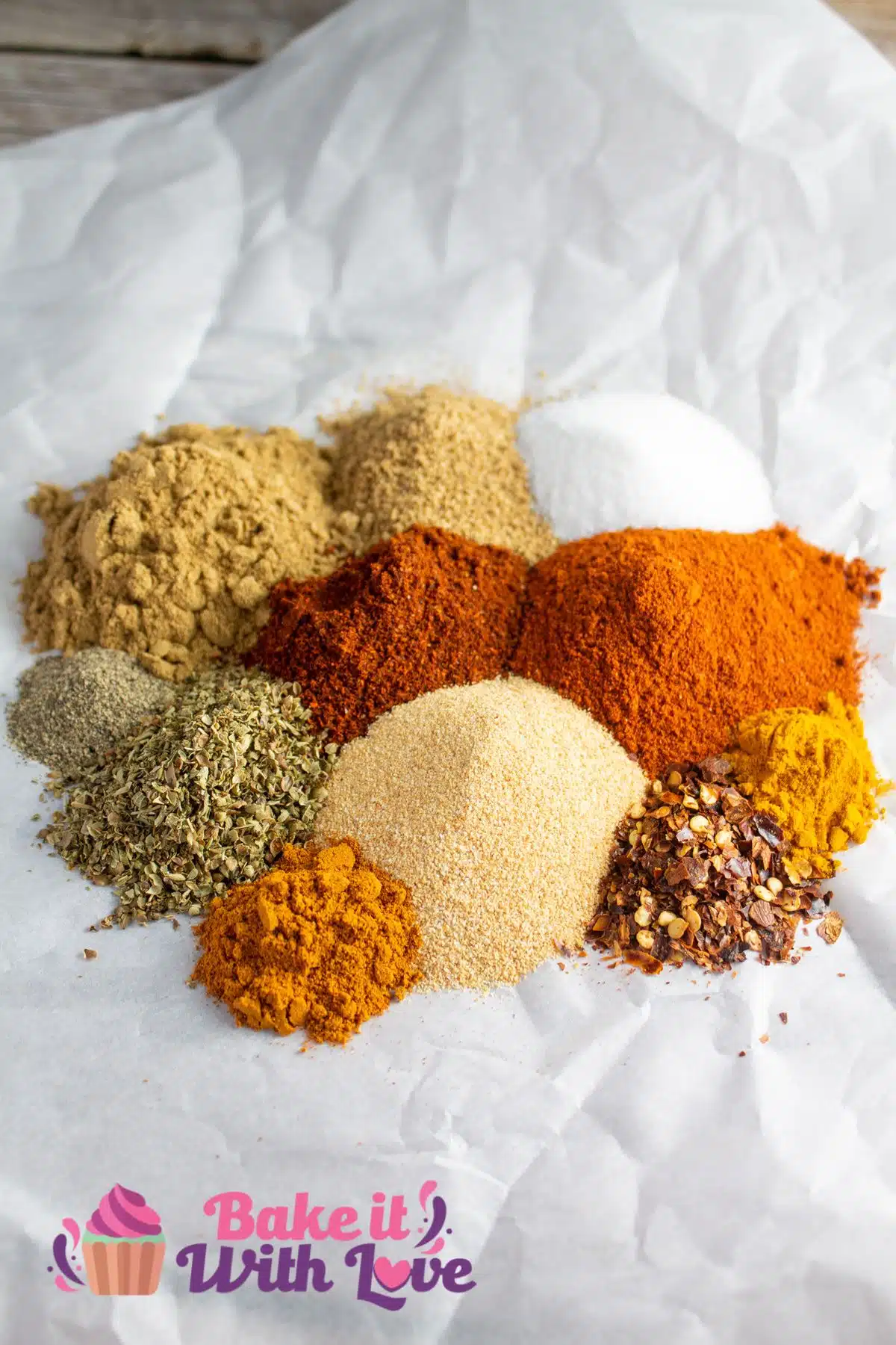 Tall image of Southwest seasoning ingredients on a white background.