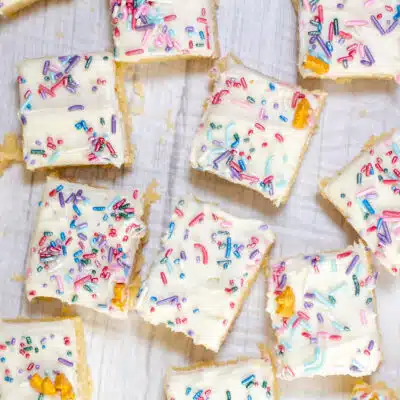 Square image of sugar cookie bars.