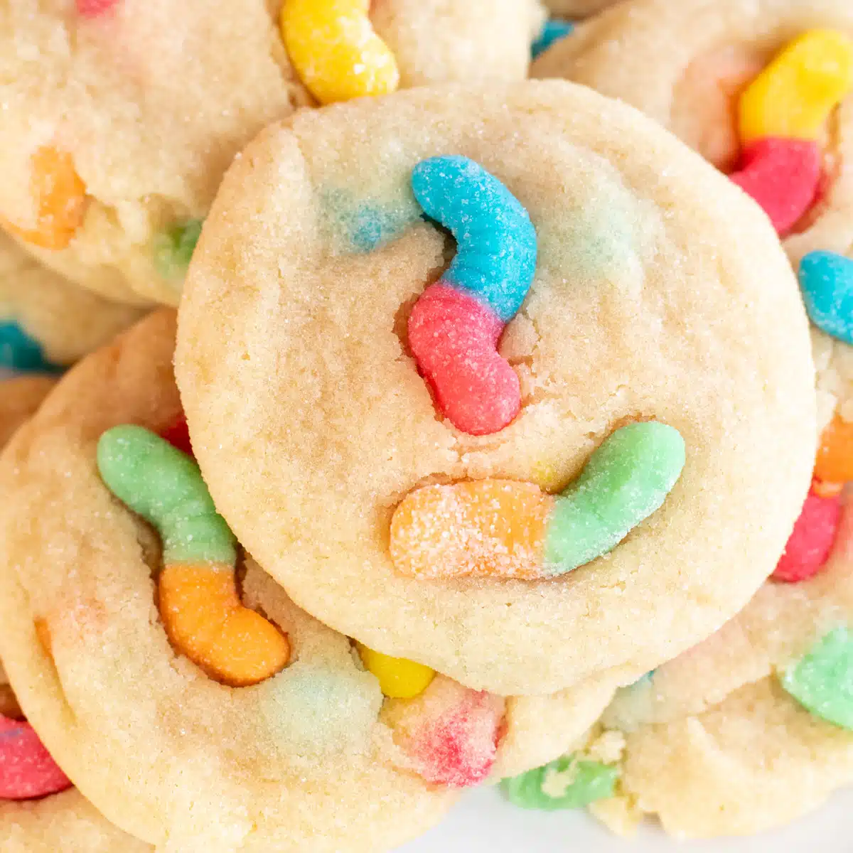 Square image showing Trolli sour brite crawlers cookies.