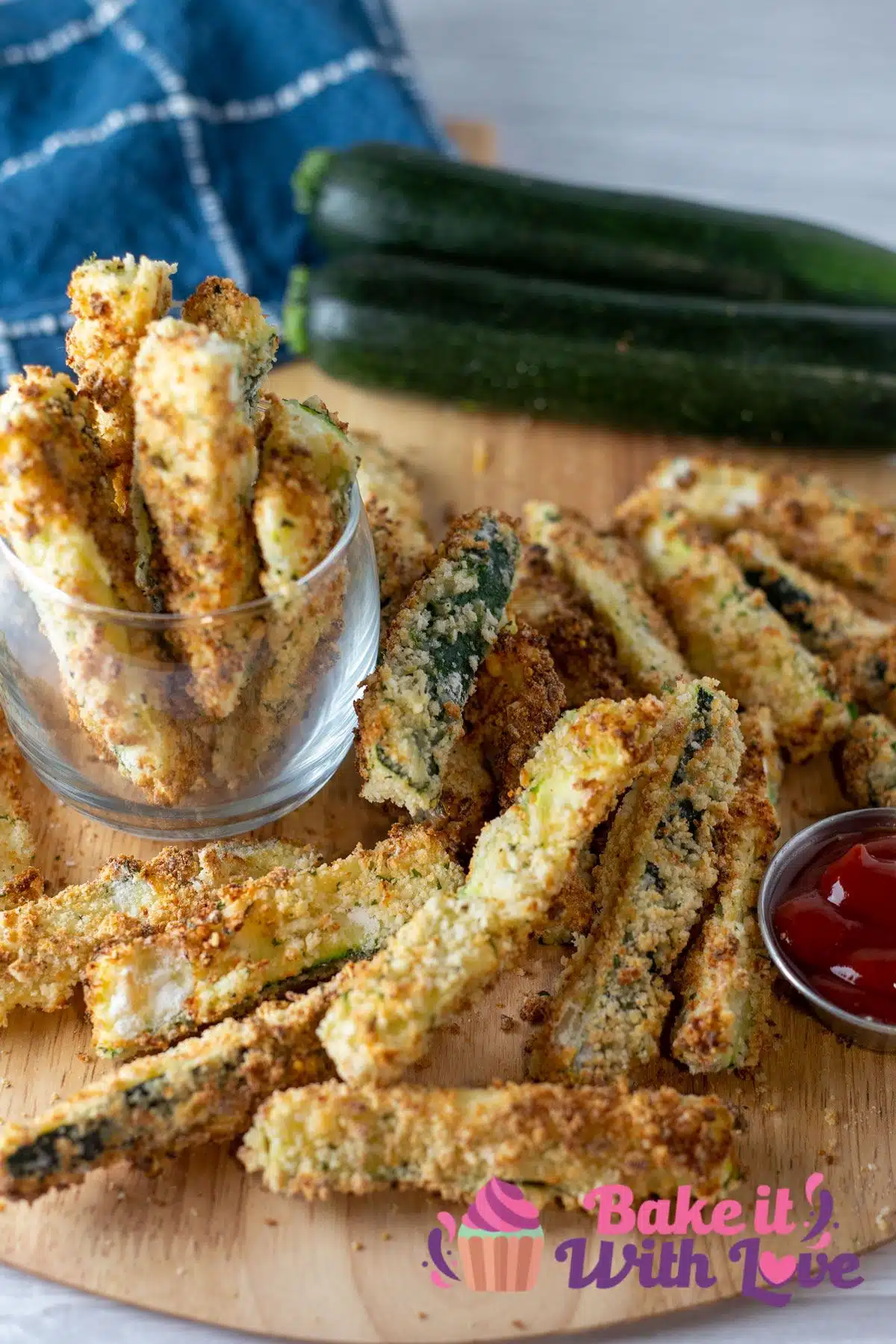 Tall image showing air fryer zucchini fries.