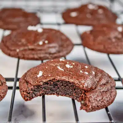 Square image of chocolate cookies.