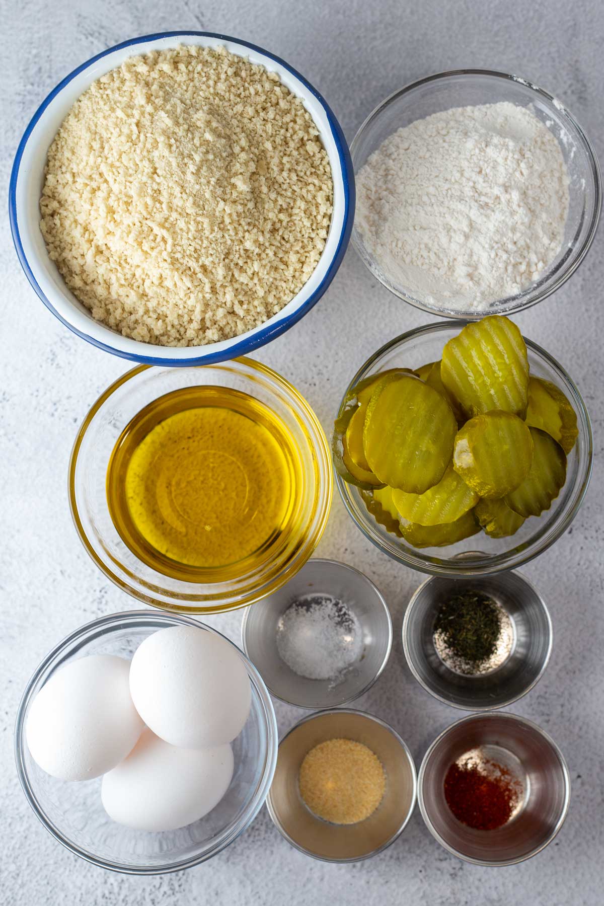 Tall image showing fried pickle ingredients.