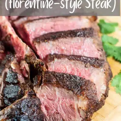 Pin image with text of sliced Bistecca alla Fiorentina