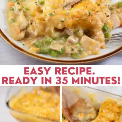 Pin image with text of chicken tater tot casserole.