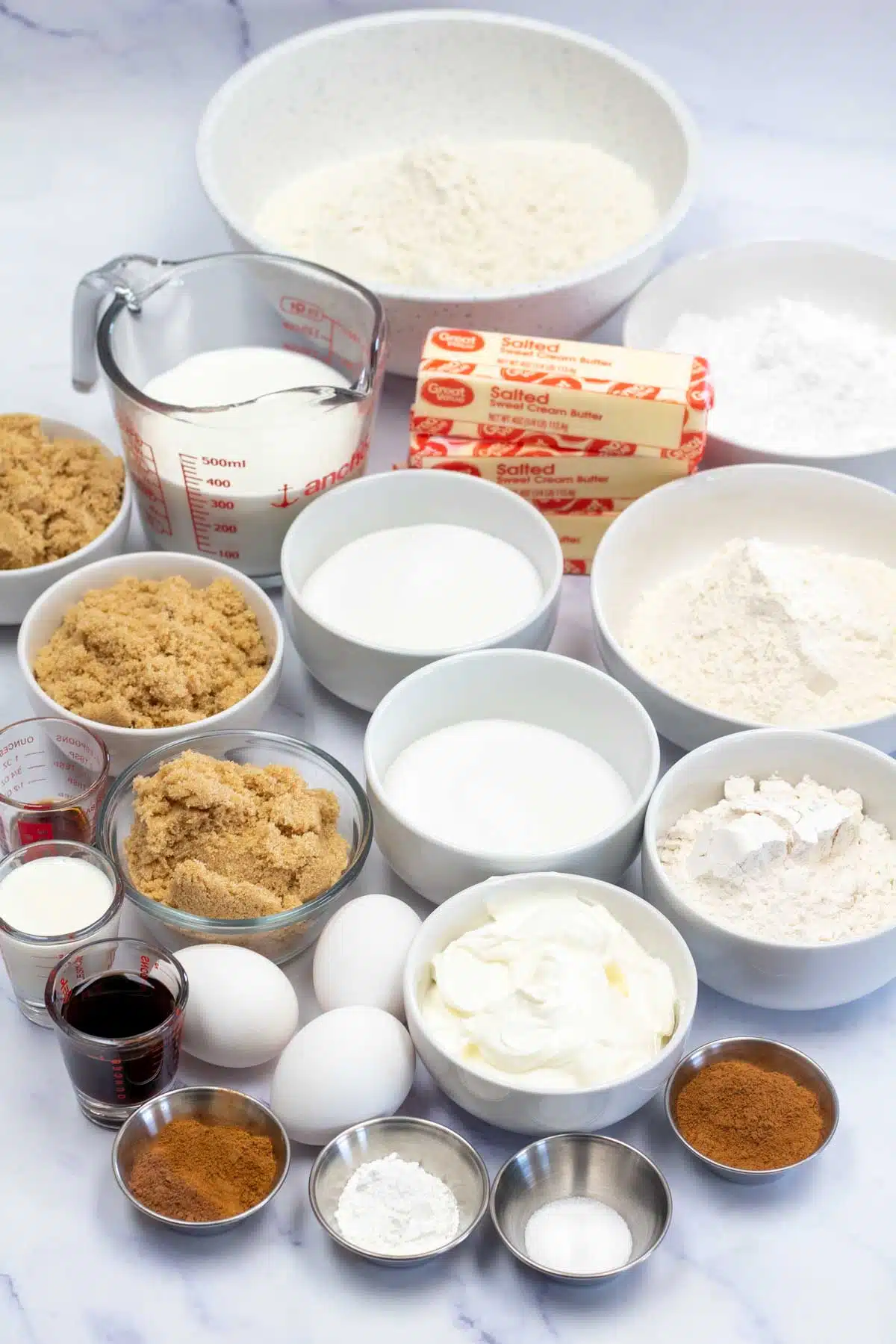 Tall image showing coffee cake ingredients.