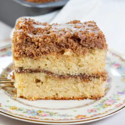 Square image of a slice of coffee cake.
