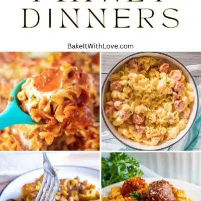 Pin split image showing different family dinner ideas.