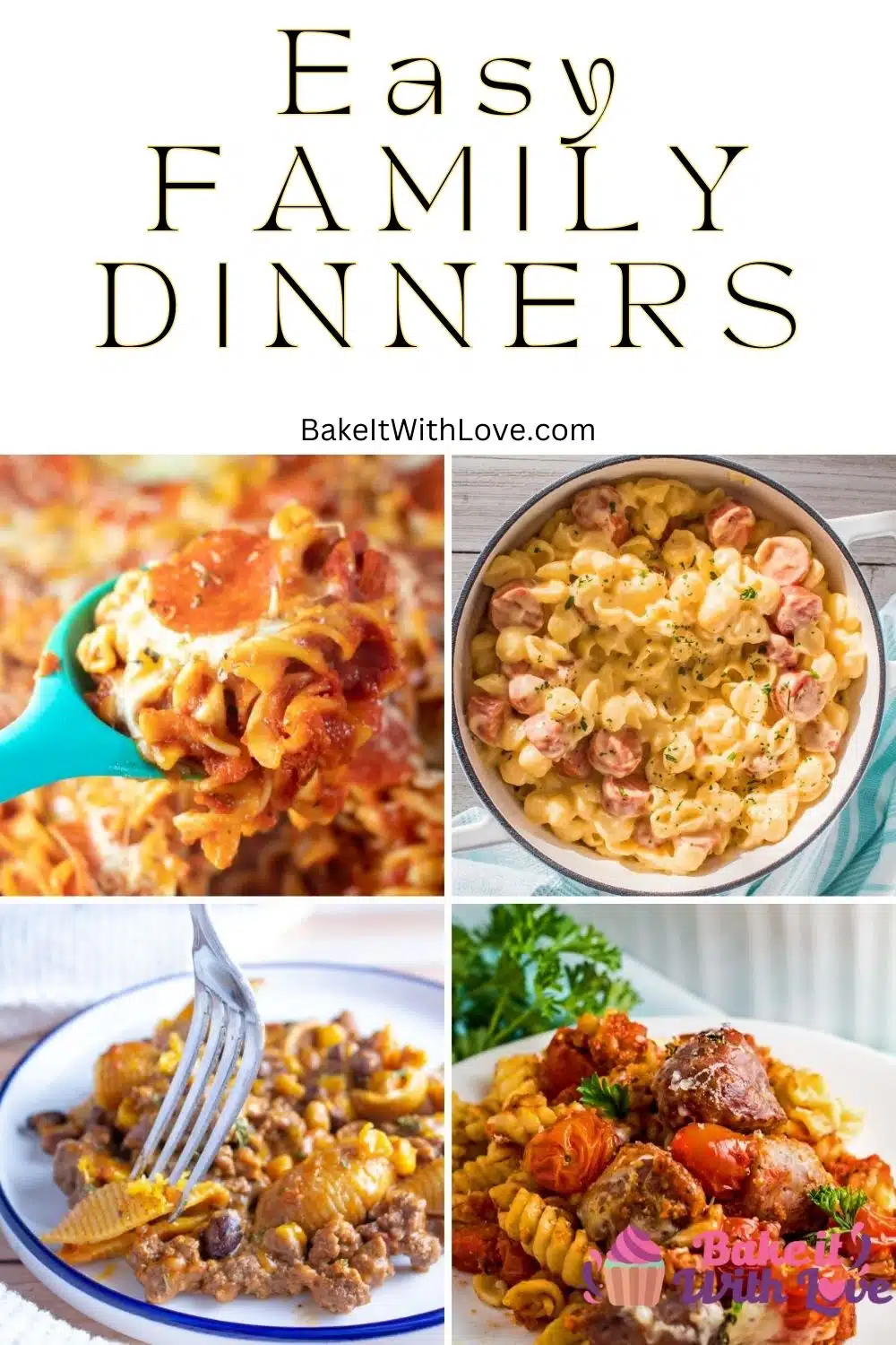 Pin split image showing different family dinner ideas.