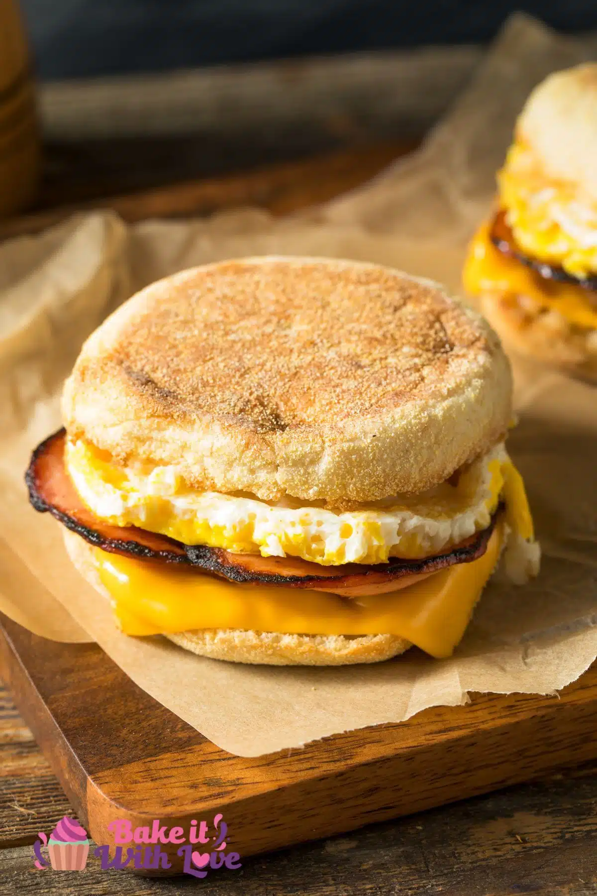 Tall image of copycat egg McMuffins.
