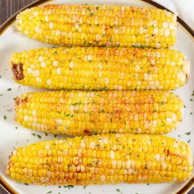 Square image of instant pot corn on the cob.
