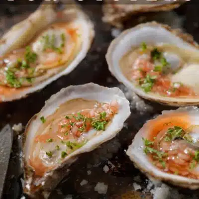 Pin image with text of oysters with Mignonette sauce.