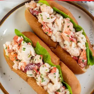 Pin image with text of New England lobster roll.