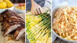 Wide split image showing different recipe ideas for what to have with corn on the cob.