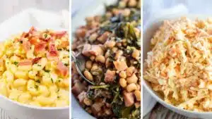 Wide split image showing different bbq side dish recipe ideas.