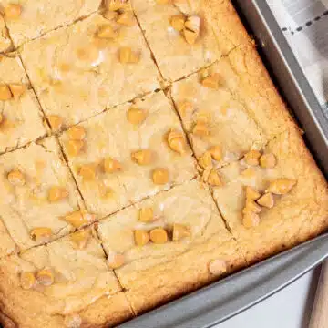Wide image of butterscotch brownies.