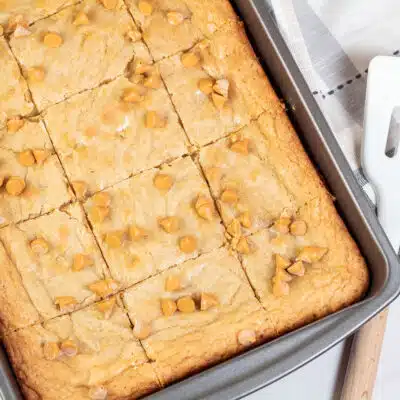 Square image of butterscotch brownies.