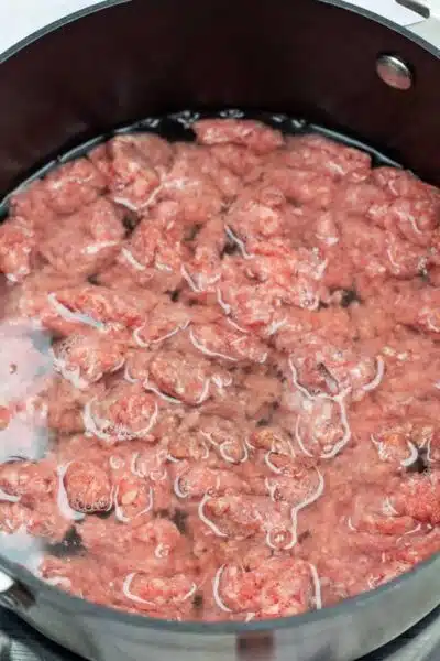 Process image 1 showing ground beef in water.