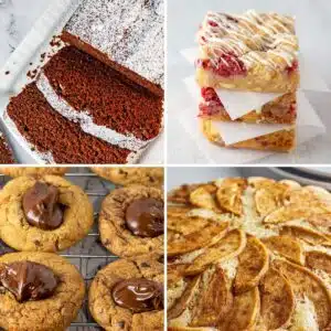Square split image showing different ideas for Fathers Day dessert.