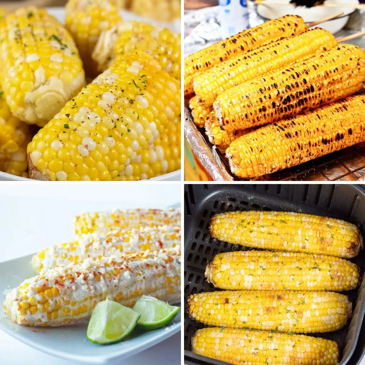 Square split image showing different methods of cooking corn on the cob.